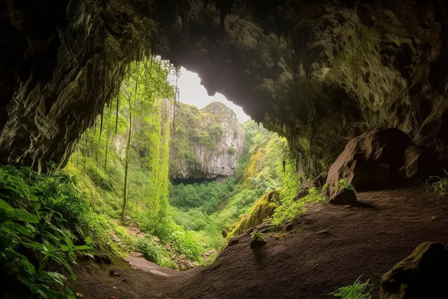 A jungle cave opening